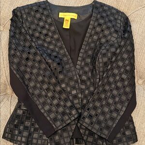 Catherine Malandrino Black Grid-Texture Open Front Jacket